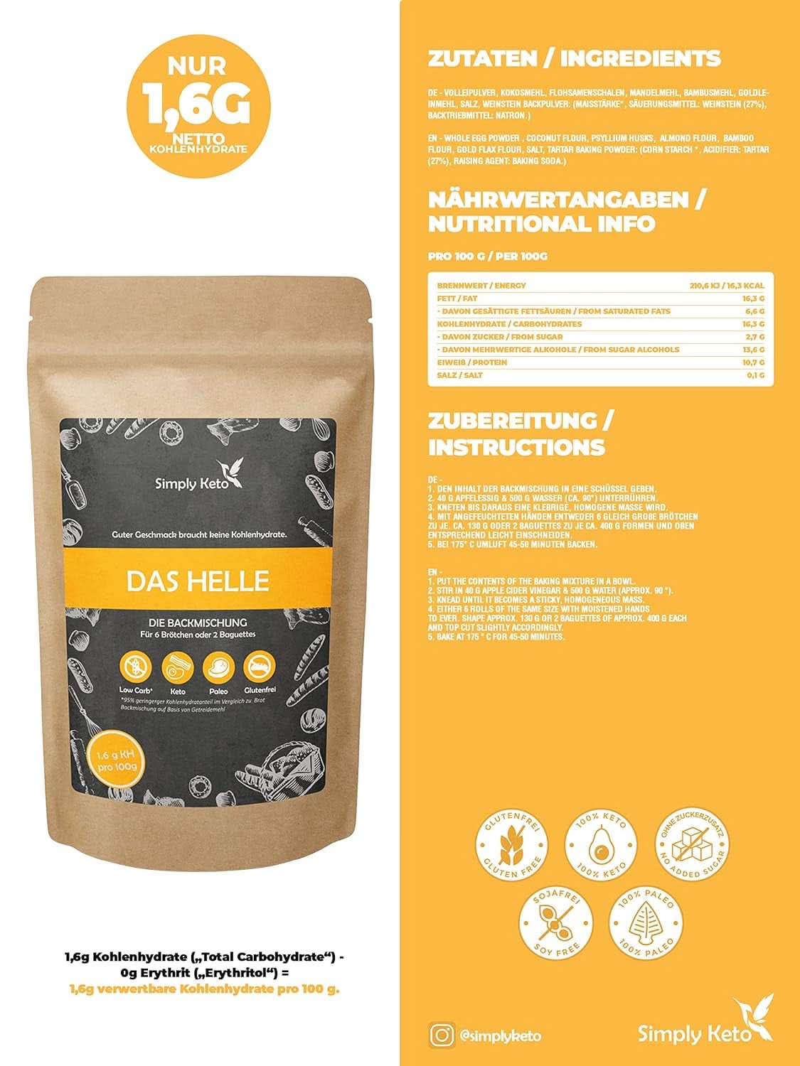 Simply Keto Chleb Light Lower Carb*, Mieszanka do chleba bezglutenowego, 260 gramów Kitchen Naty Shop