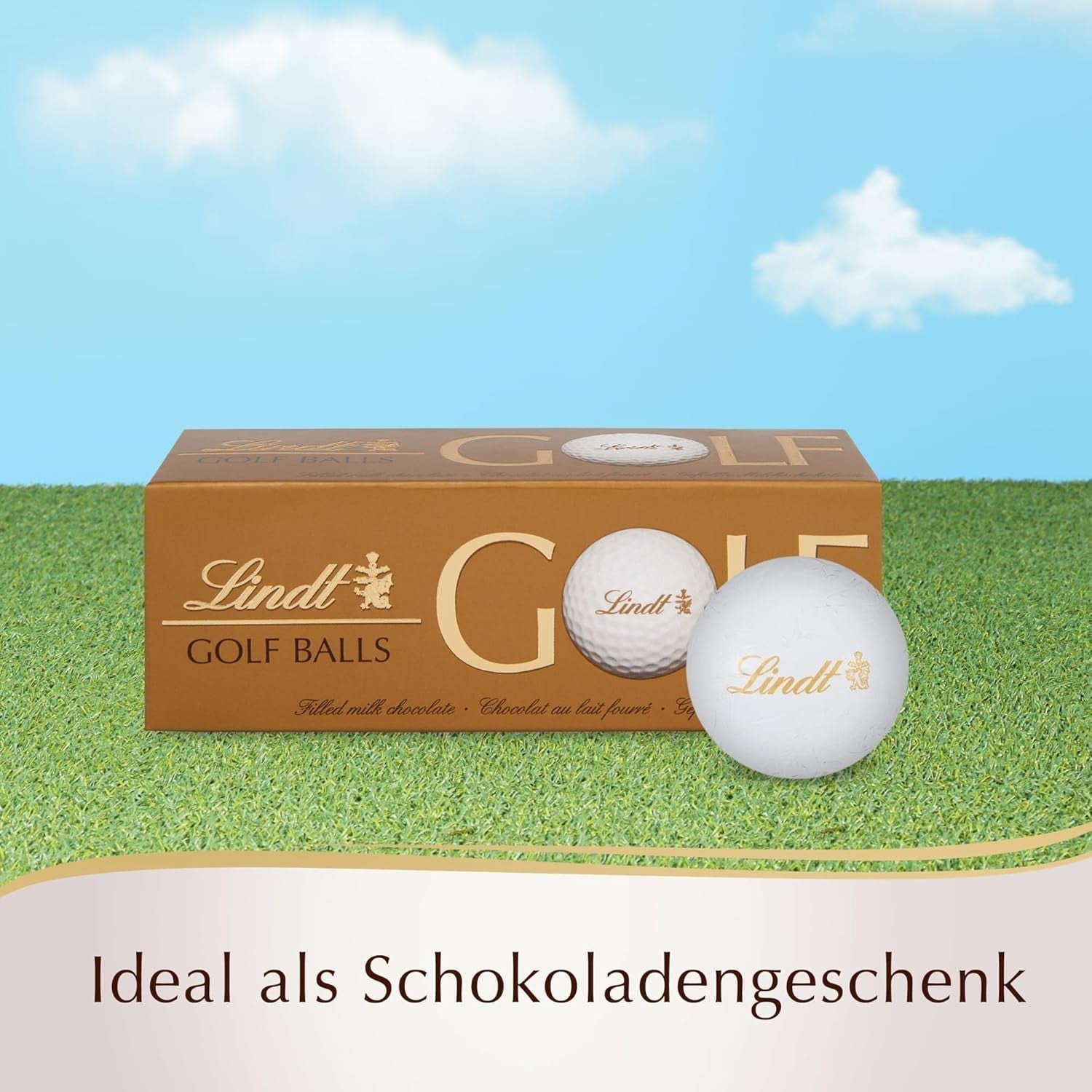 Lindt Schokolade - Piłki golfowe | 110 G| Drei Golfbälle Aus Lindt Vollmilch-Schokolade Mit Nougatcremefüllung Und Waffelstückchen | Pralinengeschenk | Prezent dla golfisty | Sklep Schokoladengeschenk Naty