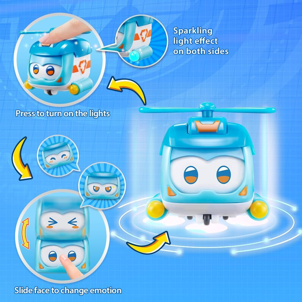 Super Wings Super Zwierzęta 4 szt. Shine, Golden Boy, Jerome, Ellie Przełączany wyraz twarzy Efekt błyskawicy Przenośna zabawka dla 3 4 5 6 7 8 lat Chłopiec Dziewczyna 2 cale Figurki Naty Shop