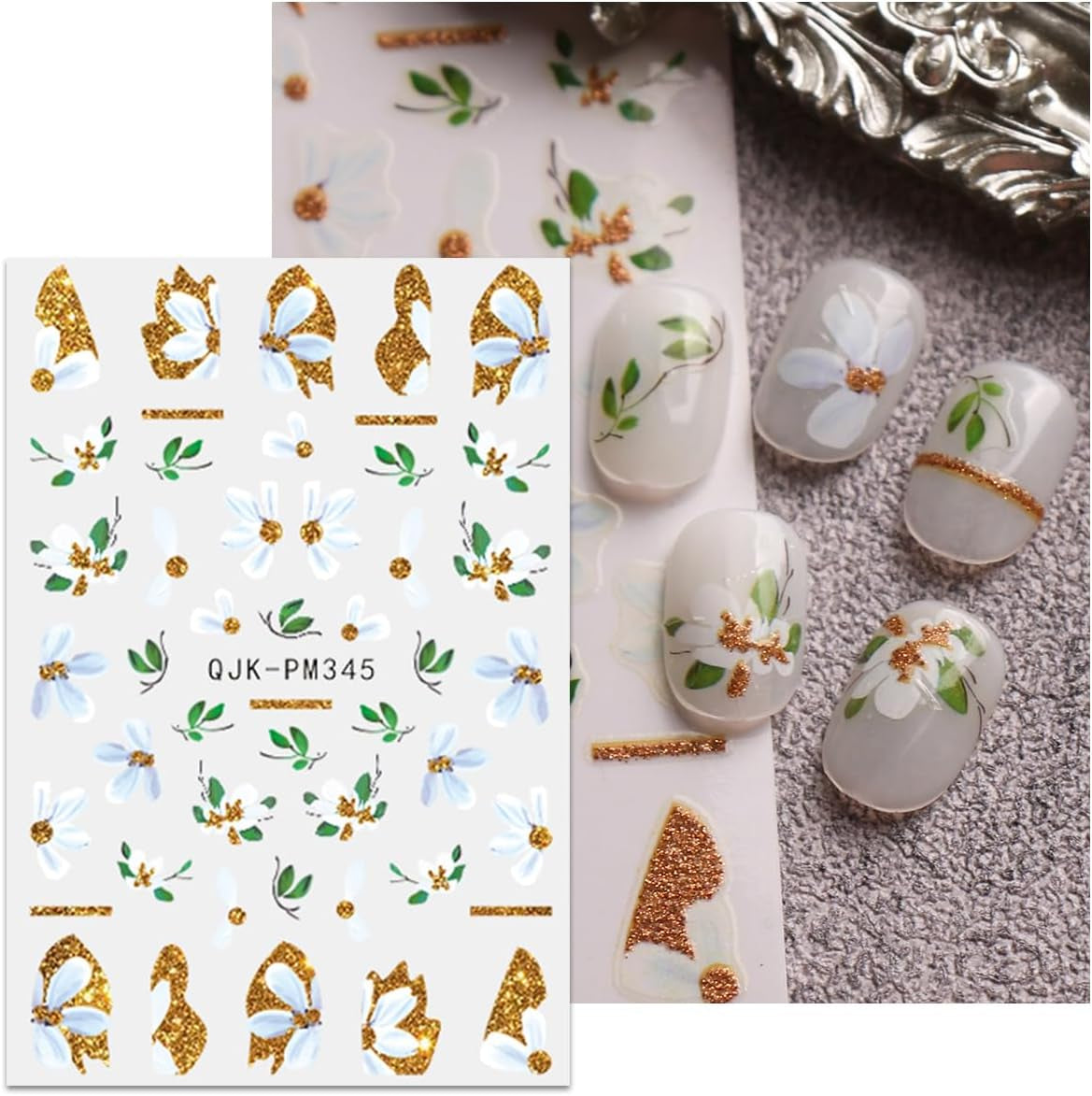 JMEOWIO Nagelsticker Blumen Glitzer 9 Blatt Nail Art Naklejka Selbstklebend Nagelaufkleber Frühling Sommer Blumen Dekoration Nageldesign Zubehör