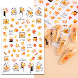 JMEOWIO Nagelsticker Herbst 9 Blatt Nail Art Naklejka Selbstklebend Nagelaufkleber Kürbis Ahornblatt Erntedankfest Dekoration Nageldesign Zubehör