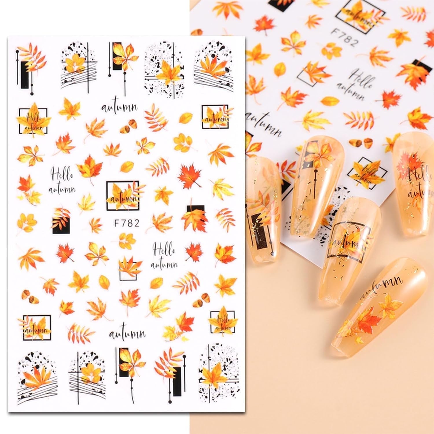 JMEOWIO Nagelsticker Herbst 9 Blatt Nail Art Naklejka Selbstklebend Nagelaufkleber Kürbis Ahornblatt Erntedankfest Dekoration Nageldesign Zubehör