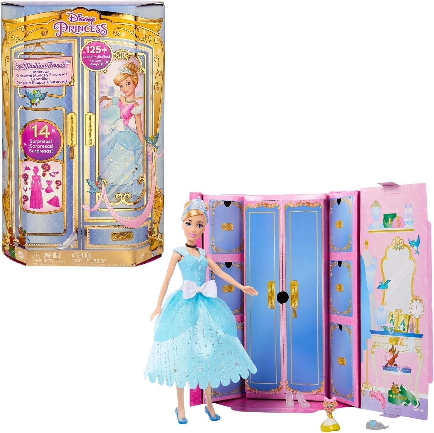 Mattel DISNEY Księżniczka Kopciuszek – ruchoma lalka ze świecącym strojem, odpinanymi butami i tiarą, czesane włosy do zabawy we fryzjerstwie, dla dzieci w wieku od 3 lat, HLW06 Naty Shop Akcesoria dla lalek
