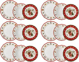 Hutschenreuther Happy Wintertime Czerwony Świąteczny zestaw zastawy stołowej dla 6 osób, porcelana, wielokolorowy, 6 talerzy śniadaniowych, 6 talerzy obiadowych i 6 talerzy obiadowych, można myć w zmywarce i używać w kuchence mikrofalowej