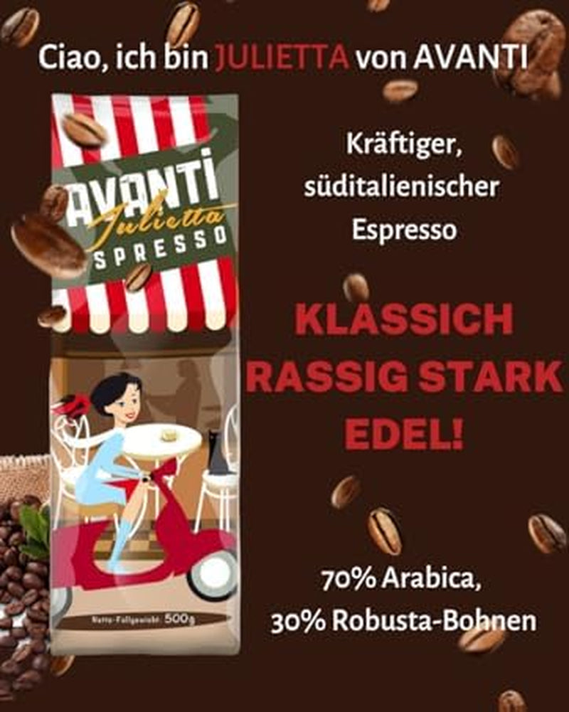 Kawa ziarnista AVANTI Julietta Espresso, 500g, 70% Arabica 30% Robusta, palenie tradycyjne w bębnie