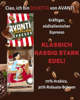 Kawa ziarnista AVANTI Julietta Espresso, 500g, 70% Arabica 30% Robusta, palenie tradycyjne w bębnie