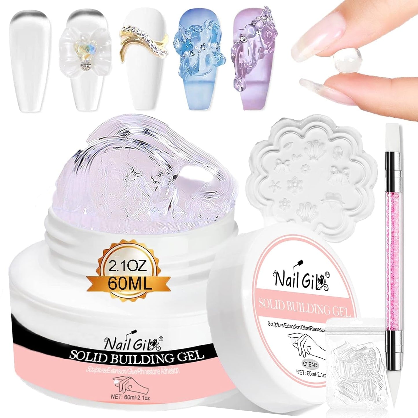 NAILGIL Stały żelowy lakier do paznokci, Stały żel do paznokci, Rzeźba 3D do paznokci z zestawem narzędzi, DIY Domowy salon, Przezroczysty 15G
