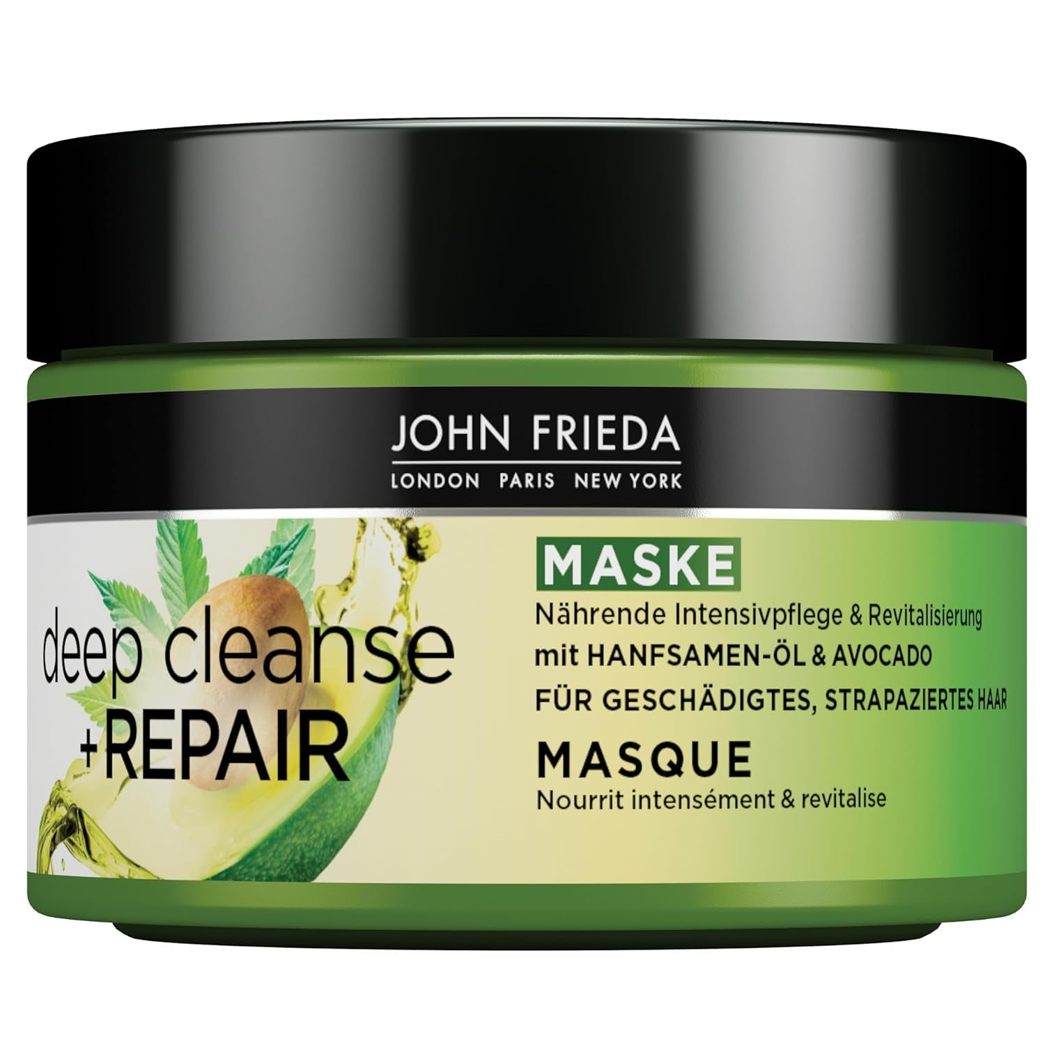 John Frieda - Deep Cleanse & Repair Mask / Kuracja - Zawartość: 250 ml - Z olejem z nasion konopi + odżywczym awokado - Kojąca maska do włosów zniszczonych Naty Shop Hair Mask 250 ml (1 opakowanie)