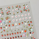 JMEOWIO 3D Nagelsticker Blumen Frucht Nail Art Naklejka Selbstklebend Nagelaufkleber 5D Stereoskopisch Dekoration Nageldesign Zubehör 4 Blatt