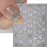 Glänzend Aurora Shell Schmetterling Nagelsticker Selbstklebend,Erleichterung Schmetterlinge Nail Naklejka Rosa Laser Schmetterling Nagelaufkleber Für Frauen Nageldesign Zubehör Nagel Zubehör Nail Art