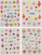 JMEOWIO 3D Nagelsticker Kolorowy kwiat Nail Art Naklejka Selbstklebend Nagelaufkleber 5D Stereoskopisch Wiosna Lato Kwiatowa dekoracja Nageldesign Zubehör 4 Blatt