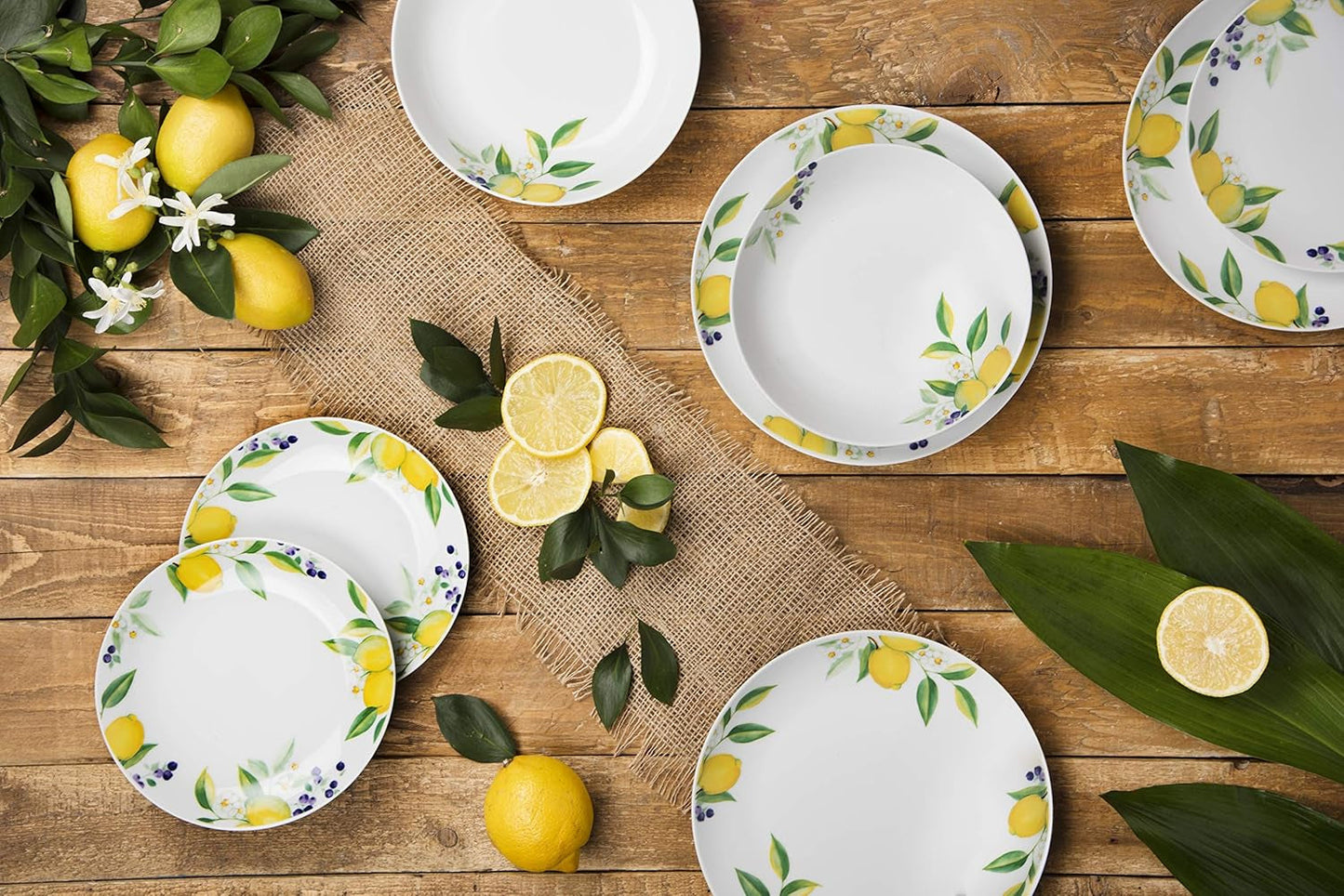 Excelsa Zestaw zastawy stołowej Lemon, 18 elementów, porcelana, biały/cytrynowy