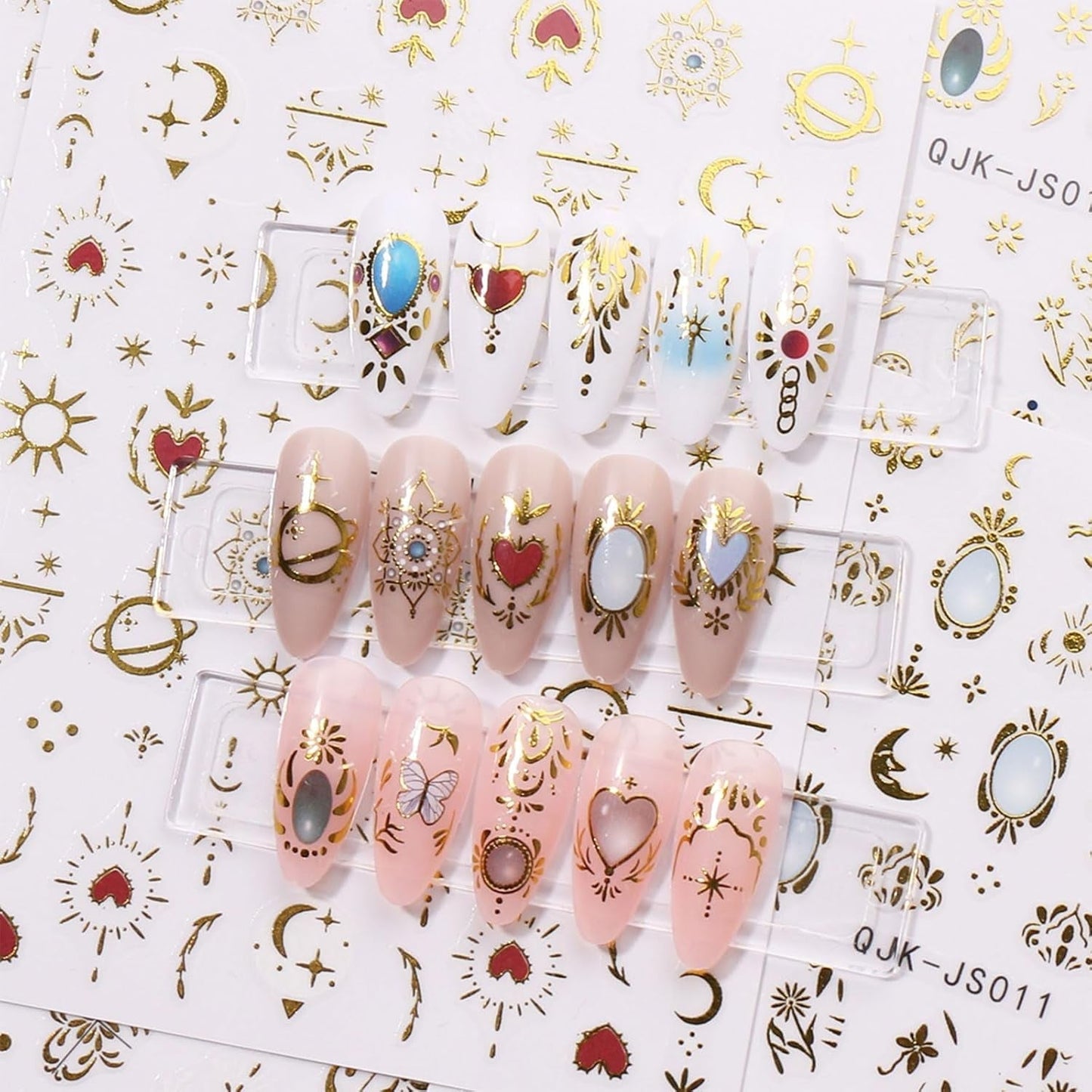 JMEOWIO Nagelsticker Herz Mond Stern 9 Blatt Nail Art Naklejka Selbstklebend Nagelaufkleber Bunt Dekoration Nageldesign Zubehör