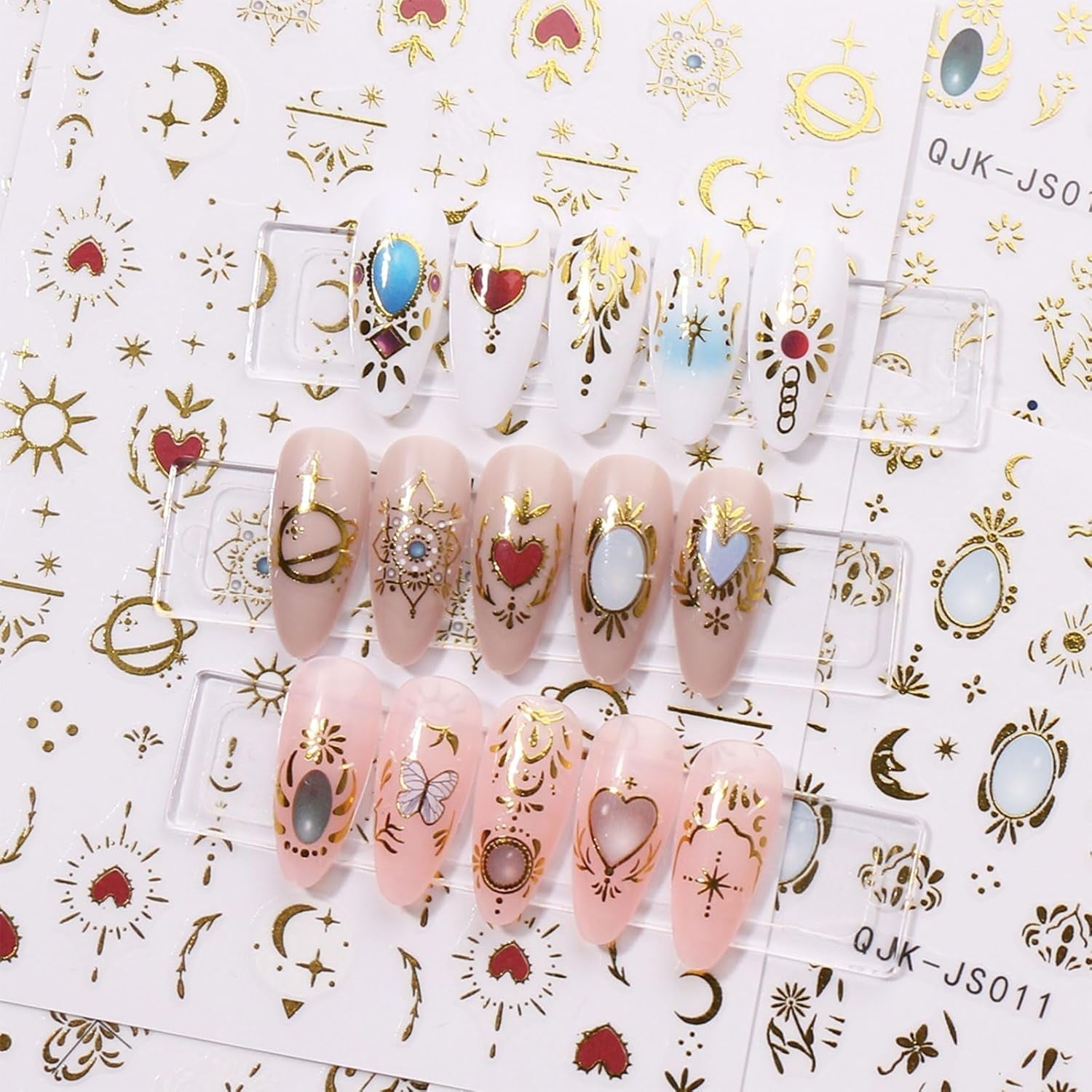 JMEOWIO Nagelsticker Herz Mond Stern 9 Blatt Nail Art Naklejka Selbstklebend Nagelaufkleber Bunt Dekoration Nageldesign Zubehör