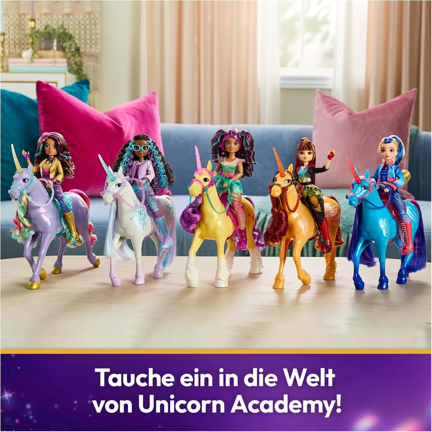Lodowiec Unicorn Academy Unicorn — 28 cm wzrostu, oryginalny jednorożec Layla's Netflix z prawdziwą grzywą i ogonem, zdejmowaną uzdą, siodłem i szczotką, dla dzieci w wieku od 4 lat