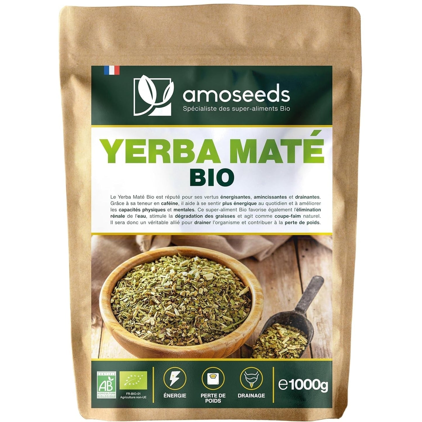 Yerba Maté ORGANIC 1 kg | Zielony mate, niewędzony | 100% liści, bez łodyg | Energia, alternatywa dla kawy | Jakość premium