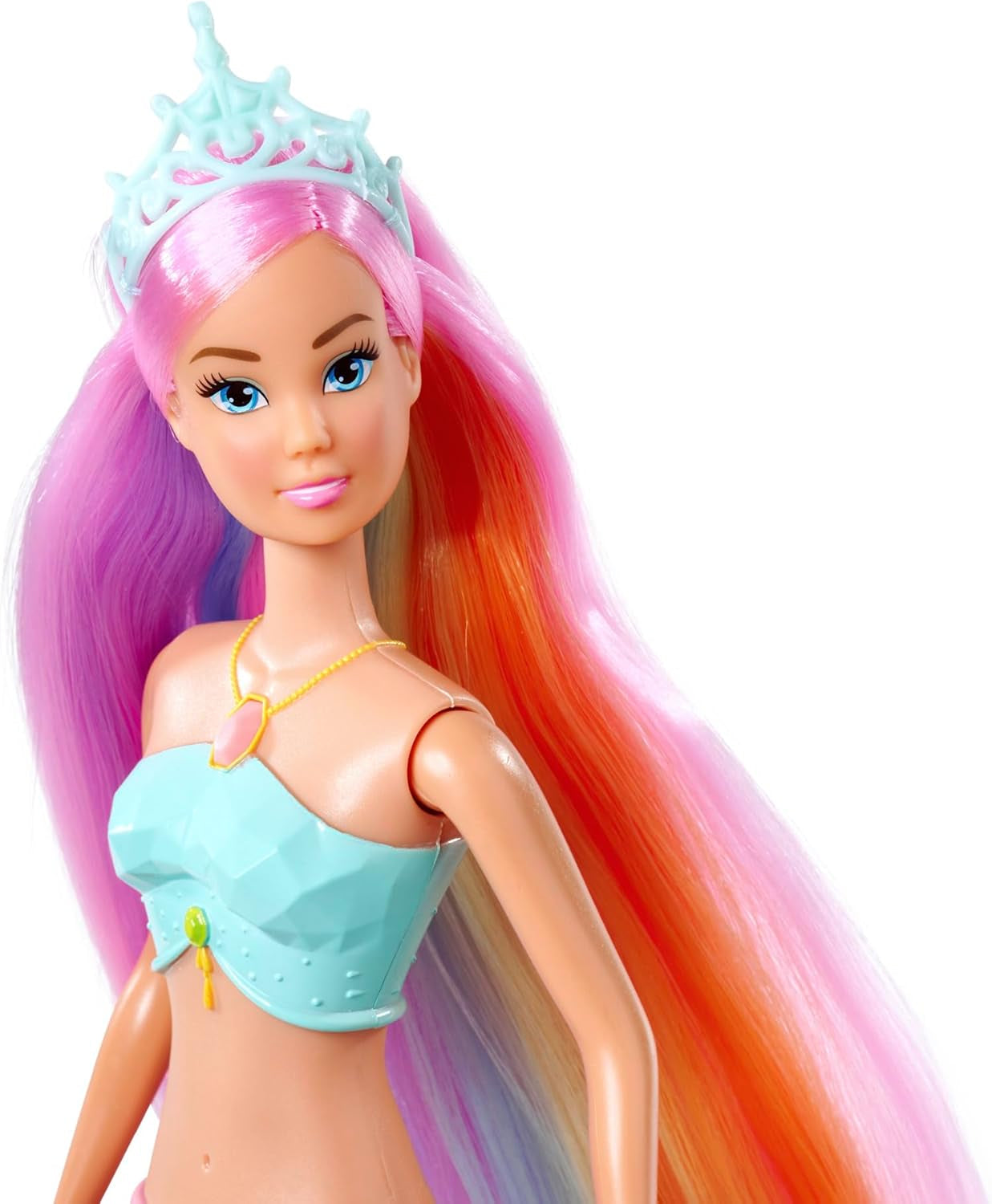 Steffi Love Magic Rainbow Mermaid, lalka syrenka z funkcją magicznego tęczowego światła i bardzo długimi włosami, 39 cm, wiek 3+