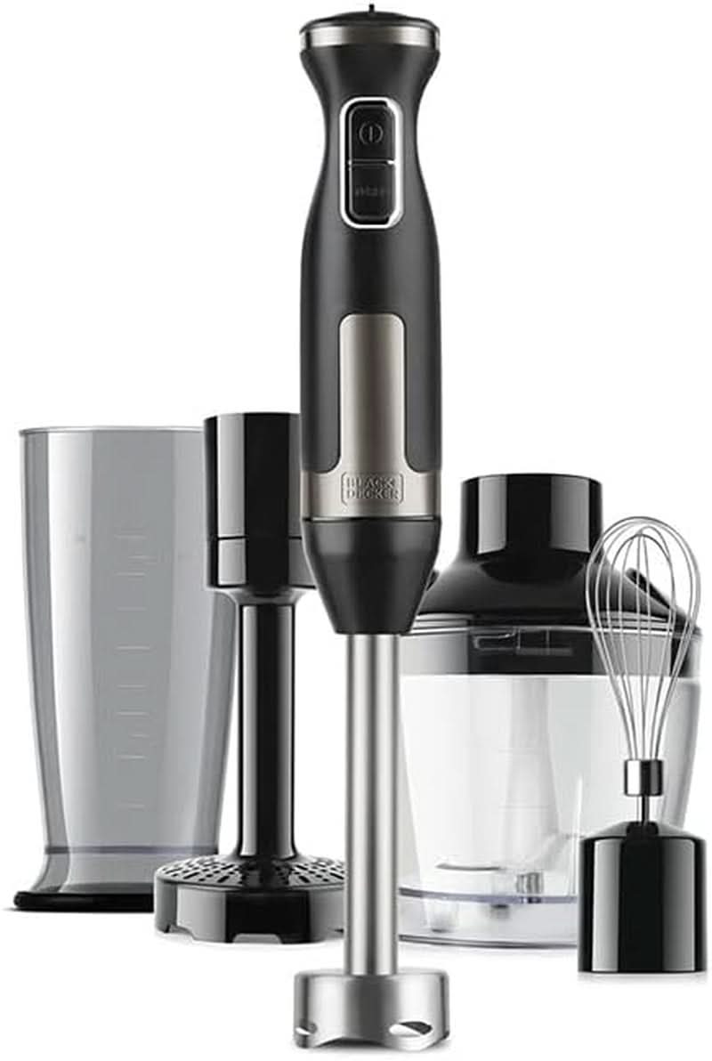 BLACK+DECKER Mikser stojący | BXHBA1500E | 1500 watów | 20 prędkości | Turbo | Edelstahl | Spritzschutz | Zawiera Pürieraufsatz, Schneebesen, Zerkleinerer Und Messbecher Kitchen Naty Shop Single 4 Zubehörteile 1500W