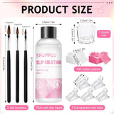 Roztwór do paznokci Polygel, Zestaw do paznokci Poly Gel Slip Solution, Płynne roztwory do paznokci Polygel 75 ml, 5 klipsów na końcówki paznokci, 3 szczoteczki do paznokci, 1 kryształowy kubek, 100 arkuszy czyszczących