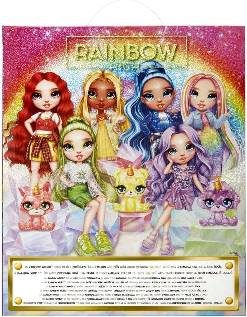 Modna lalka Rainbow ze śluzem i zwierzakiem - fioletowa - brokatowa lalka 28 cm z brokatowym śluzem, magicznym zwierzakiem i modnymi dodatkami - zabawka dla dzieci - idealna dla 4-12 lat