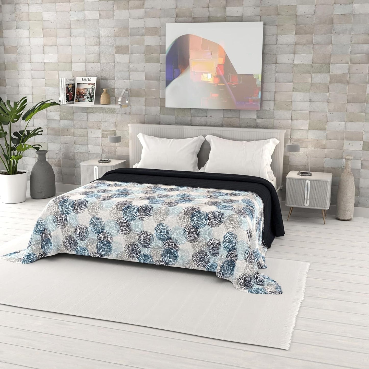 Letnia kołdra z nadrukiem fantasy, wypełnienie poliestrowe, Płatki, 260X270Cm Kołdry i kołdry Naty Shop Soffioni Blu 260X270Cm