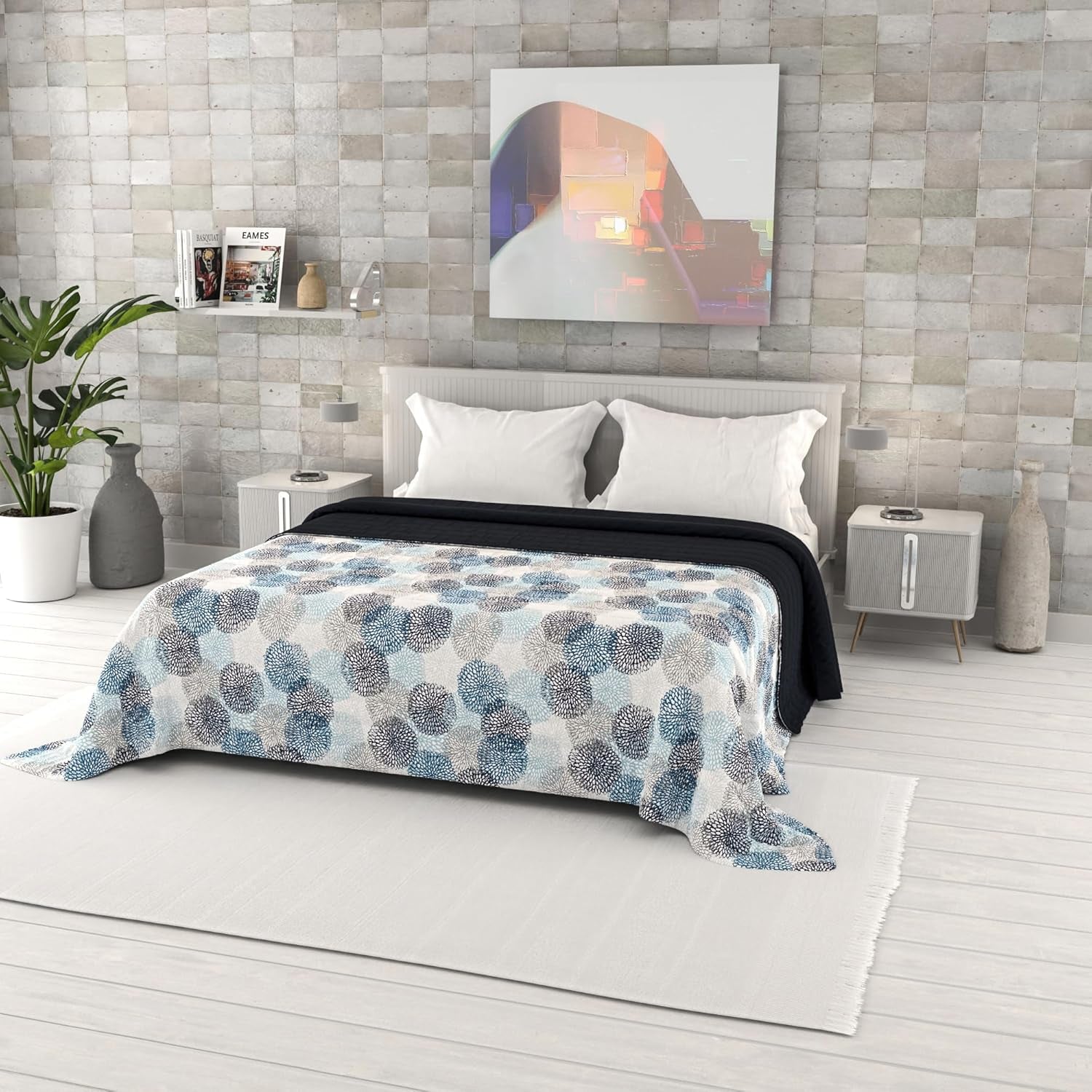 Letnia kołdra z nadrukiem fantasy, wypełnienie poliestrowe, Płatki, 260X270Cm Kołdry i kołdry Naty Shop Soffioni Blu 260X270Cm