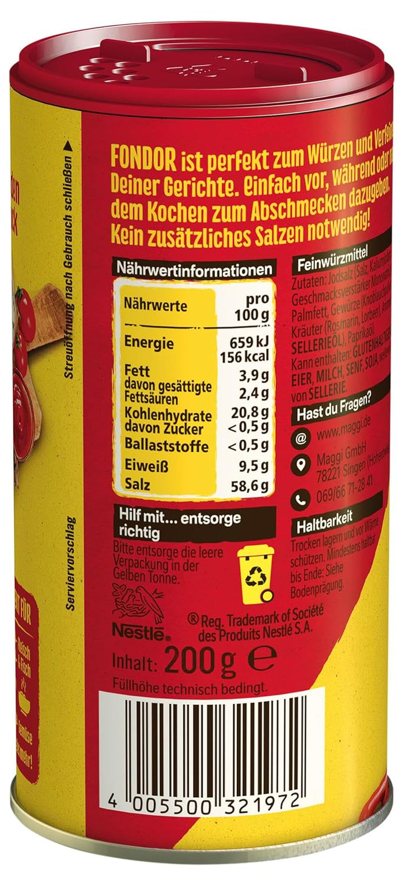 MAGGI Fondor Przyprawa do warzyw, mięsa lub ryb, Przyprawa do zup lub sałatek, opakowanie 10 szt. (10 x 200g)