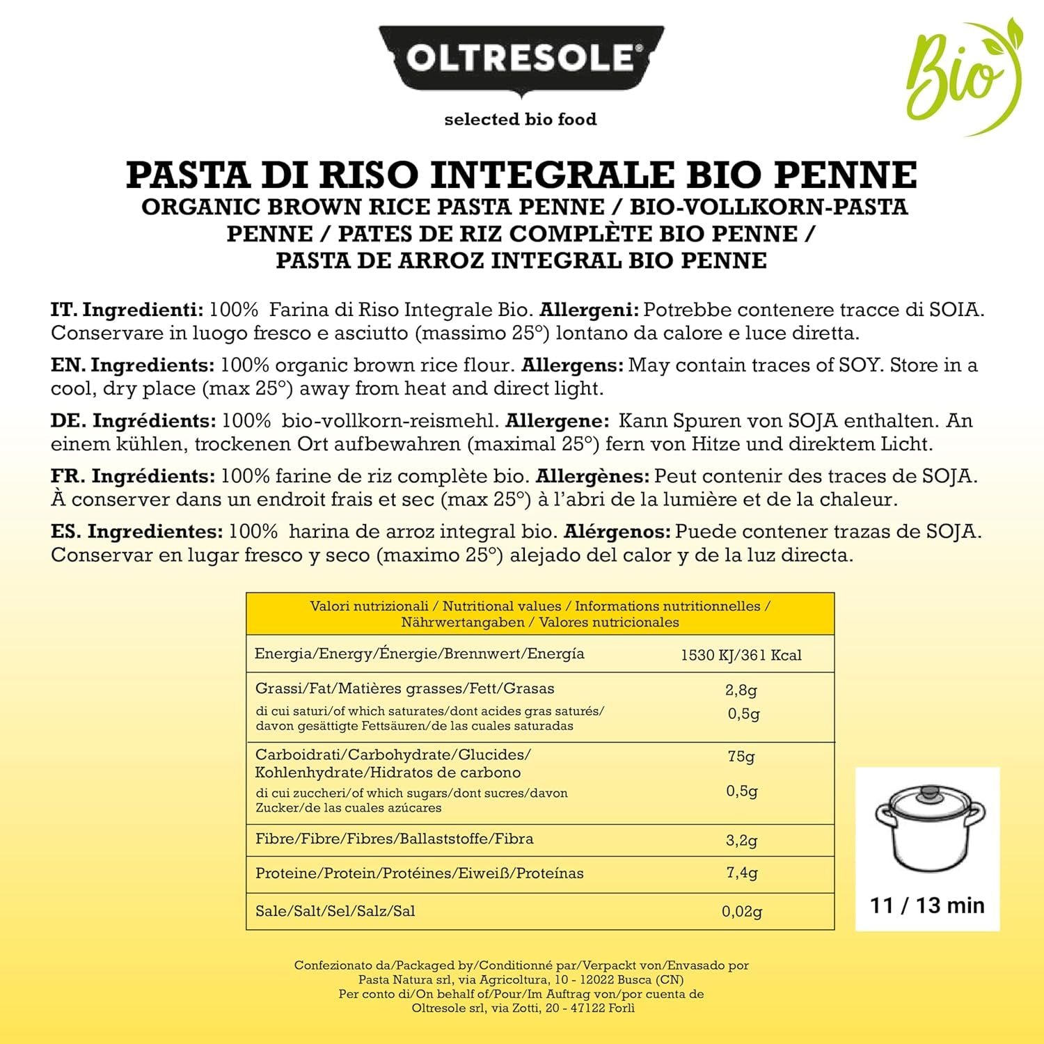 - Paste di Riso Integrale Biologica Italiana Gluten Free, Penne Format - makaron bezglutenowy, 100% ekologiczna mąka z pełnego ryżu, bogata w błonnik, wegańskie, opakowanie 3 opakowań po 350 g