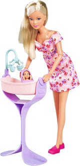 Simba 105733680 Steffi Love Doll Hello Baby (29 cm) - Lalka w ciąży z rosnącym brzuchem, laleczką i akcesoriami - Zabawka dla dzieci, dziewcząt i chłopców od 3 lat