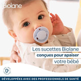 BIOLANE - Okrągły smoczek - Bardzo cienki smoczek - 6+ miesięcy - Bicolor zielony - Smoczek z naturalnego kauczuku - Do rozwoju jamy ustnej - Miękki i wygodny