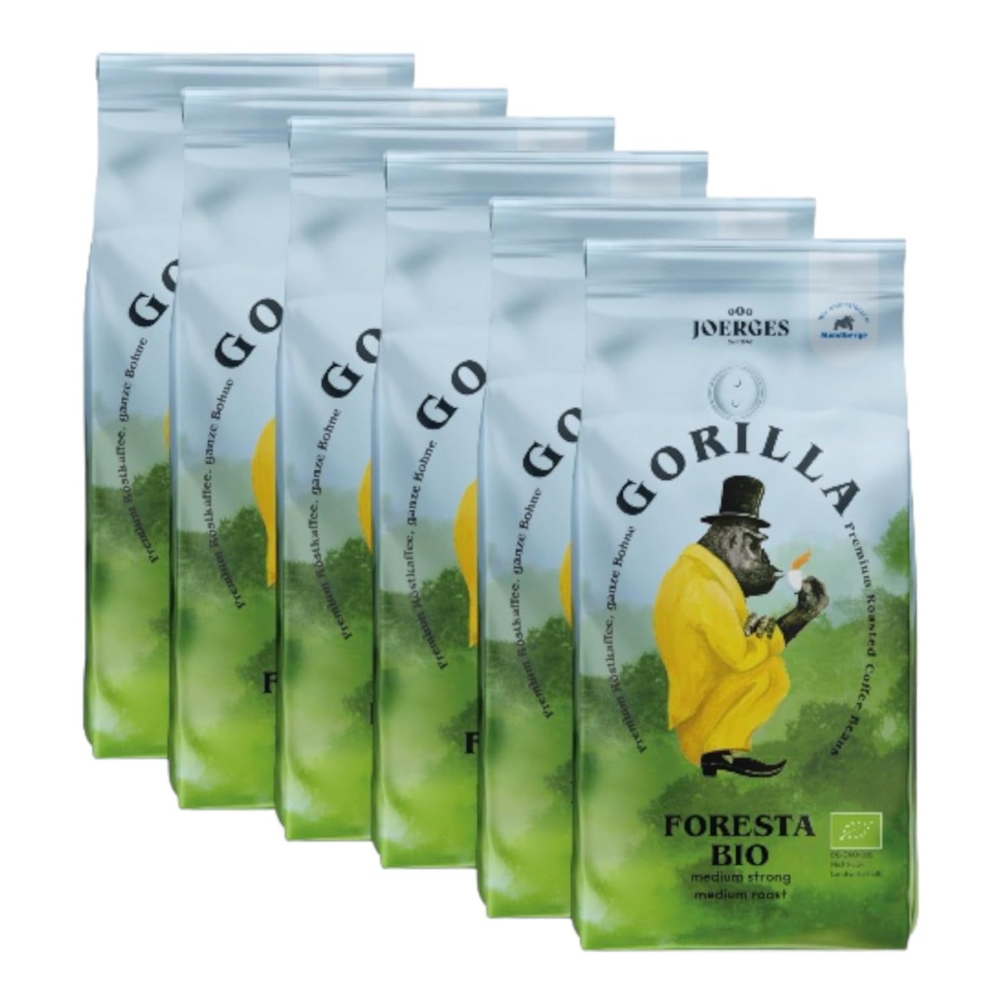 Gorilla Foresta Kawa 6 x 1000g całe palone ziarna | Mieszanka Arabiki | Kolba i w pełni automatyczne ekspresy do kawy | Kawa espresso