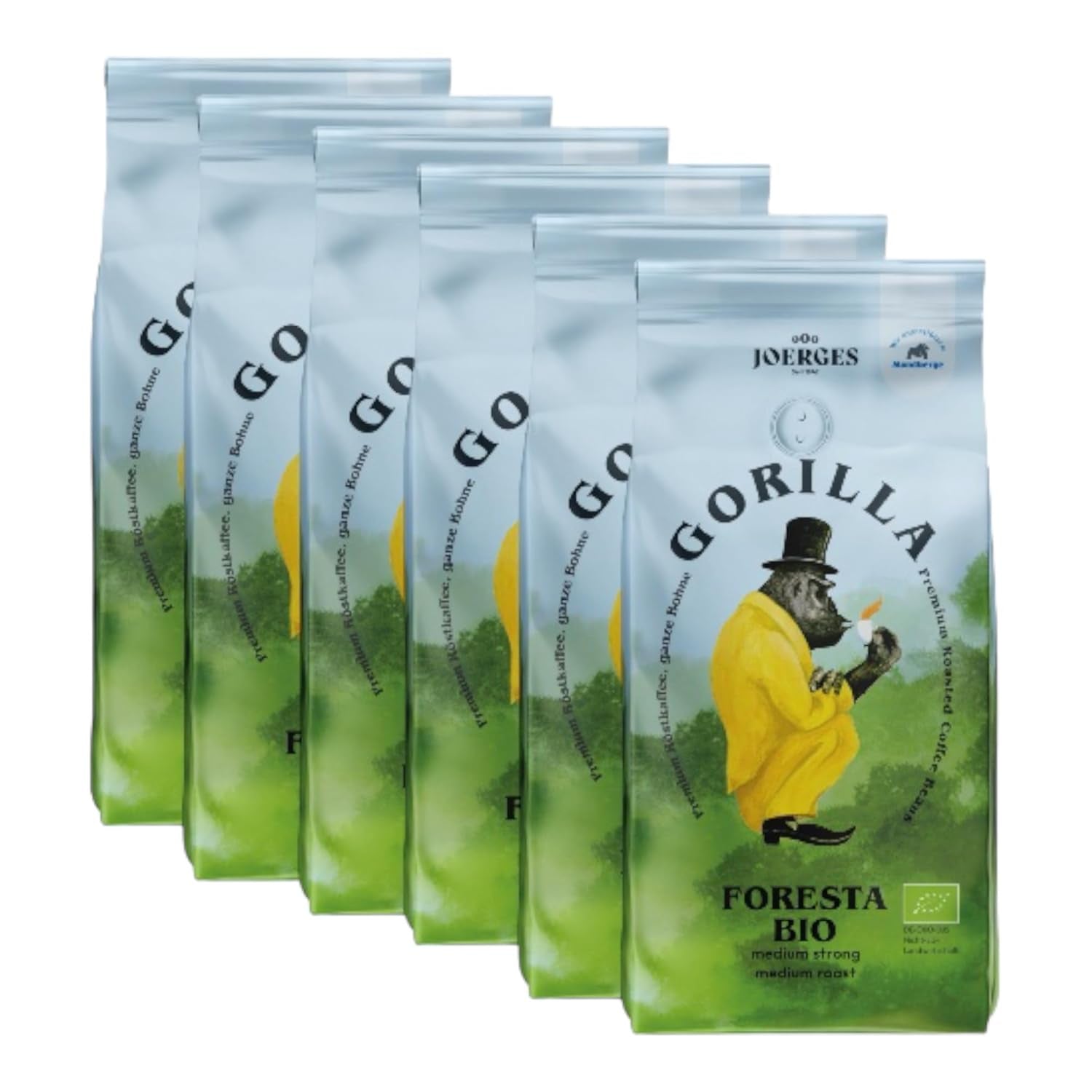 Gorilla Foresta Kawa 6 x 1000g całe palone ziarna | Mieszanka Arabiki | Kolba i w pełni automatyczne ekspresy do kawy | Kawa espresso