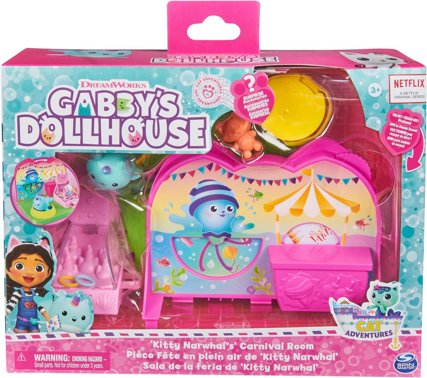 DREAMWORKS GABBY'S DOLLS HOUSE - zestaw do pokoju Deluxe, pokój imprezowy Kitty Narwhale, tematyczne meble i akcesoria, wiek 3+