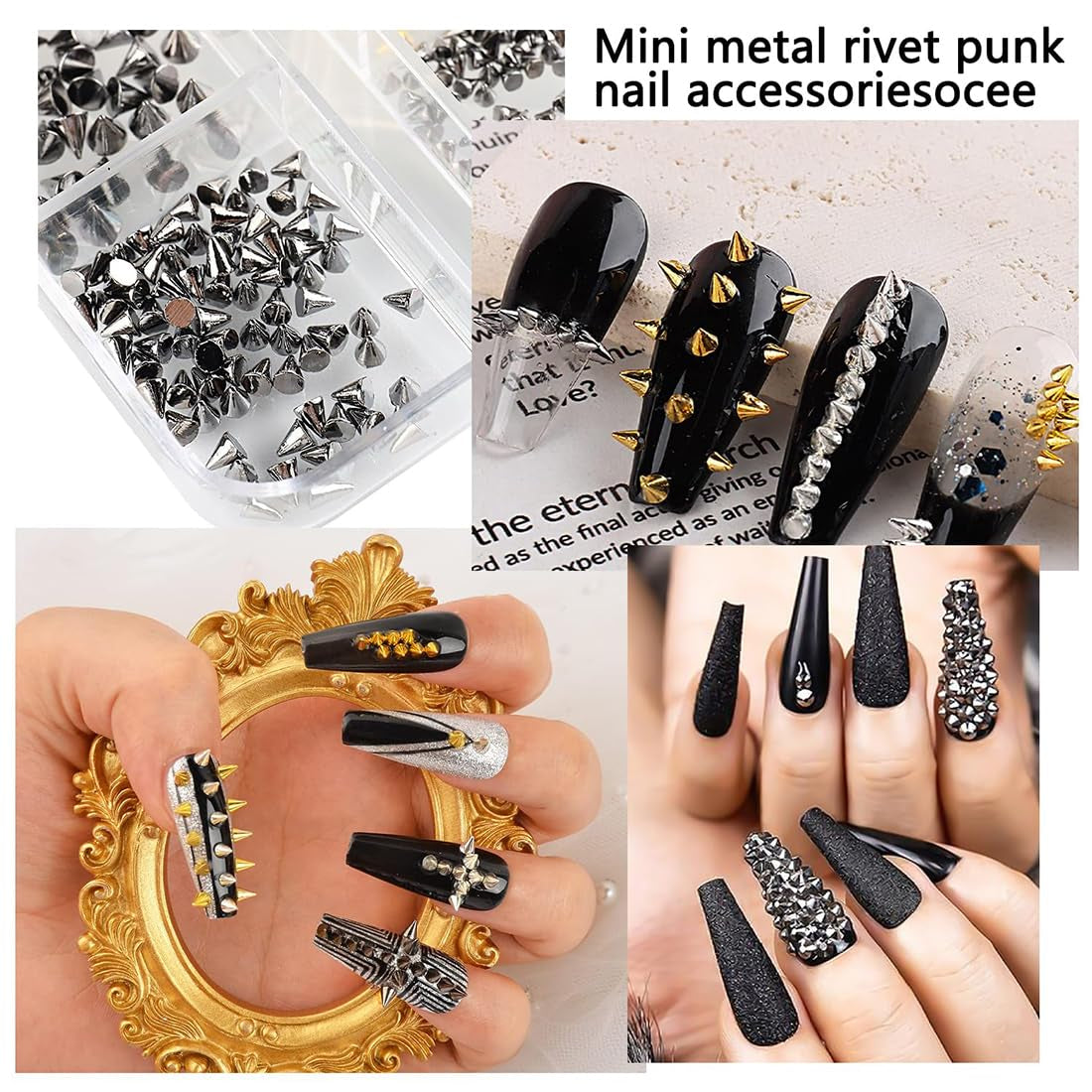 Mini Metall Nieten Punk Charms do paznokci Złoto Silber Strasssteine ​​​​Nägel Charm Kolce Kegla Nagelschmuck Glitzersteine ​​​​Szpilki do zdobienia paznokci Nagel Steine ​​Legierung Nagelanhänger Cyrkonie Nageldesign Zubehör