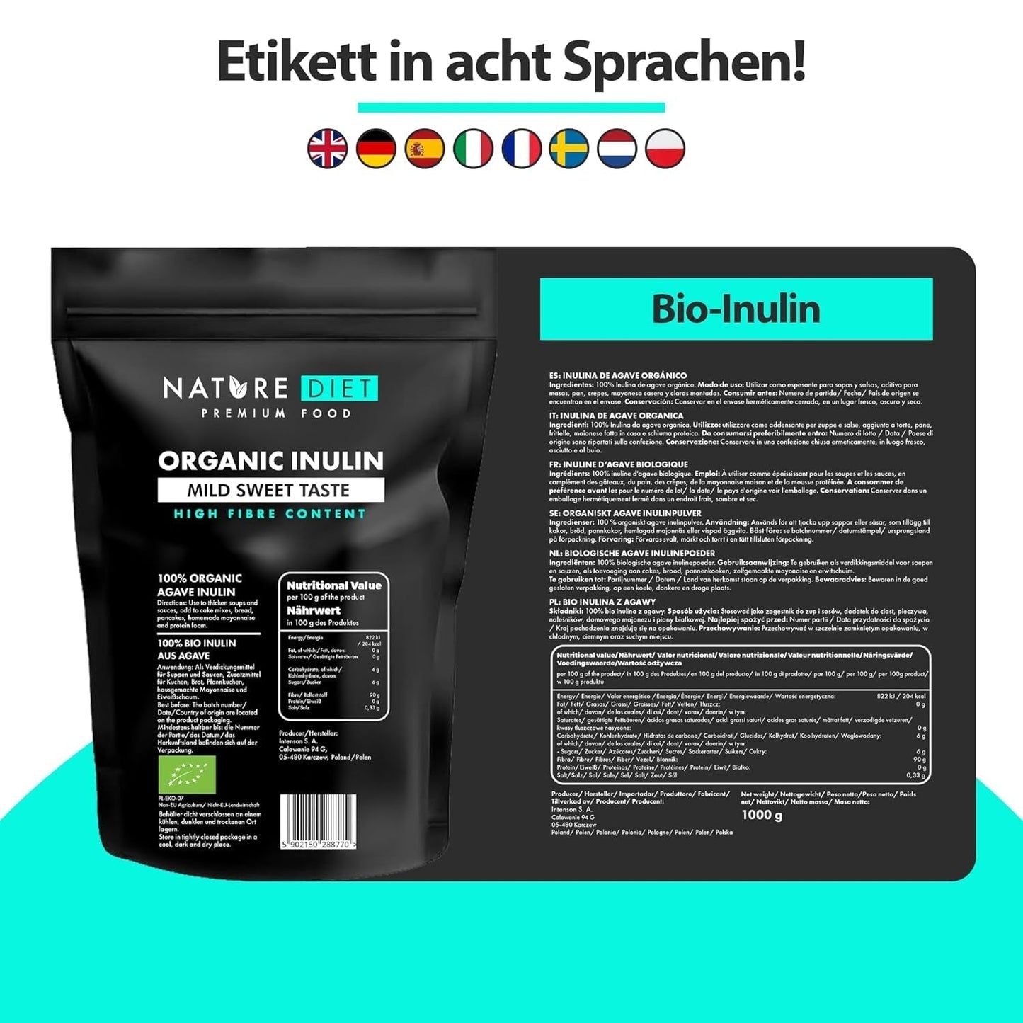 Dieta Natury - Bio-Inulina 1 Kg | Z Agawą | Natürliches Präbiotikum Słodziki Naty Shop
