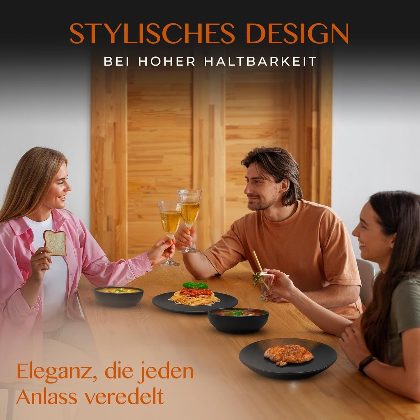 12-częściowy zestaw naczyń obiadowych z kamionki – linia Prairie – elegancki design w odcieniach brązu/czarności, zestaw 4 talerzy obiadowych, 4 talerze deserowe i 4 talerze obiadowe/kolekcja Premium