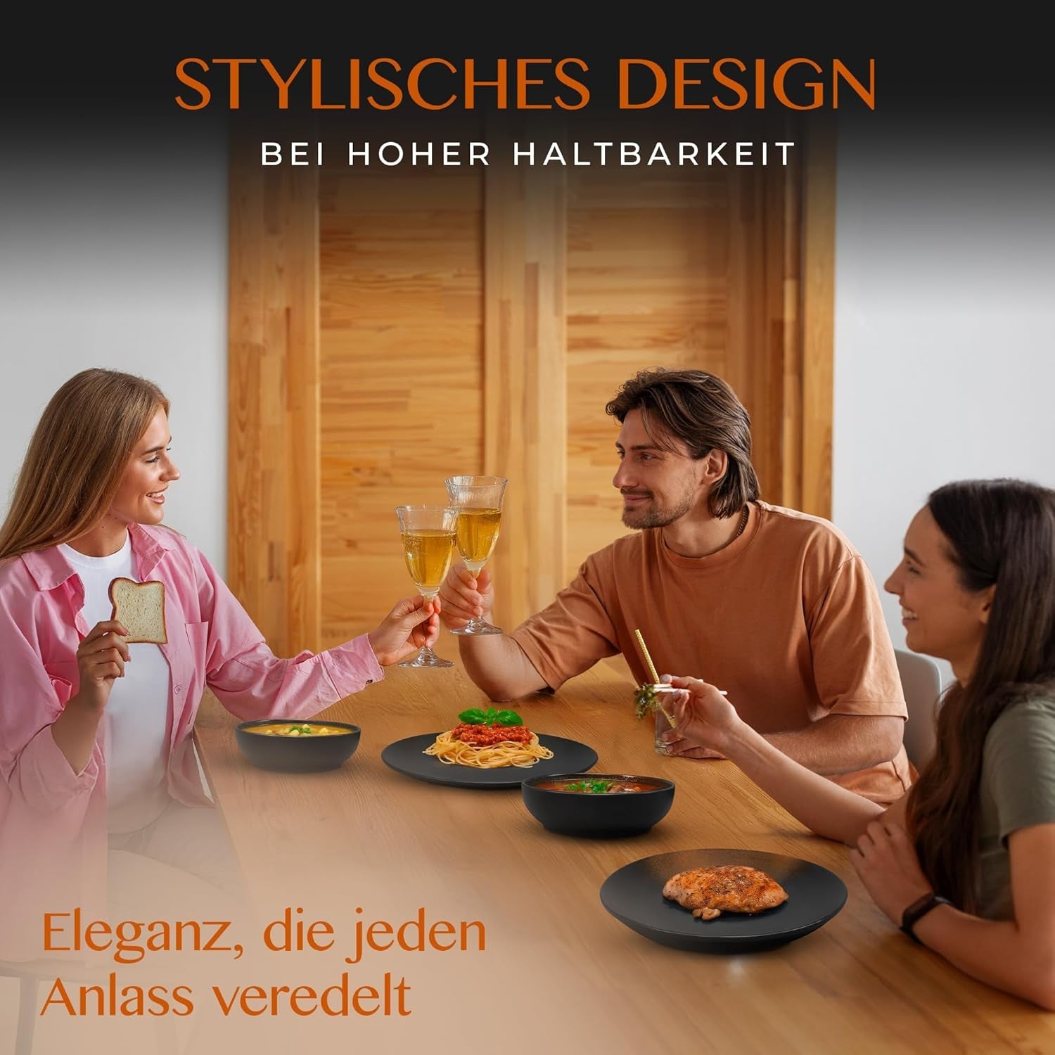 12-częściowy zestaw naczyń obiadowych z kamionki – linia Prairie – elegancki design w odcieniach brązu/czarności, zestaw 4 talerzy obiadowych, 4 talerze deserowe i 4 talerze obiadowe/kolekcja Premium