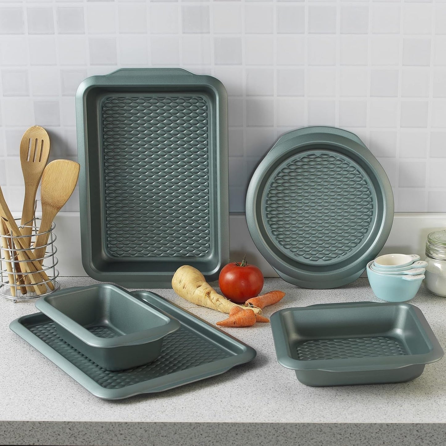 Progress BW09819G2EU7 Shimmer Kollektion, Round Backform Aus Kohlenstoffstahl Mit Antihaftbeschichtung, Ideal Für Pies, Kuchen, Torten Und Quiches, 28 Cm, Grün Formy i blachy do pieczenia Naty Shop