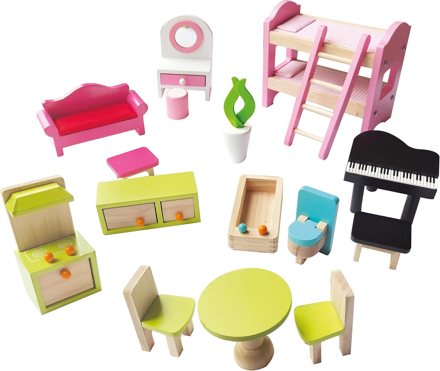 Bino World of Toys Domek dla lalek z balkonem, Zabawka dla małych dzieci od 3 lat, z 3 piętrami, schodami, 4 pokojami i balkonem w tym. 15-TLG. Akcesoria, Aby promować umiejętności dzieci, Różowe domki dla lalek Naty Shop