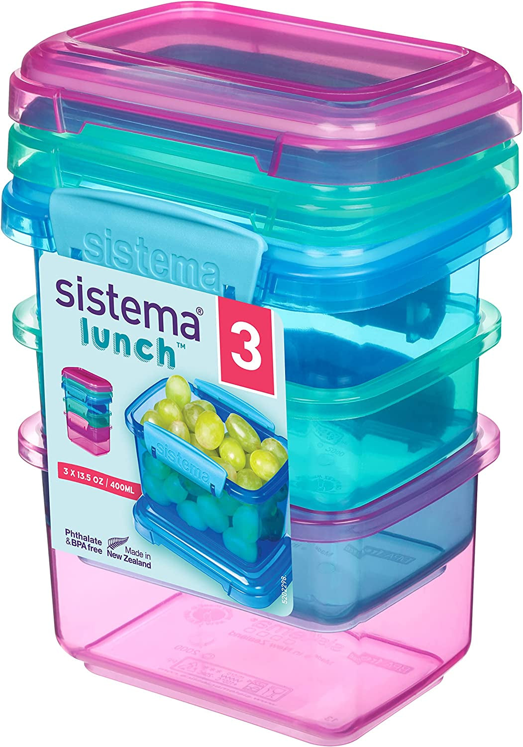 System pojemników na kanapki na lunch | 450 ml | szczelne pudełko na lunch z pokrywką, które można układać w stosy | dla dzieci i dorosłych | bez BPA | mieszane kolory | 3 sztuki Pudełka do przechowywania żywności Naty Shop 3 X 400 Ml
