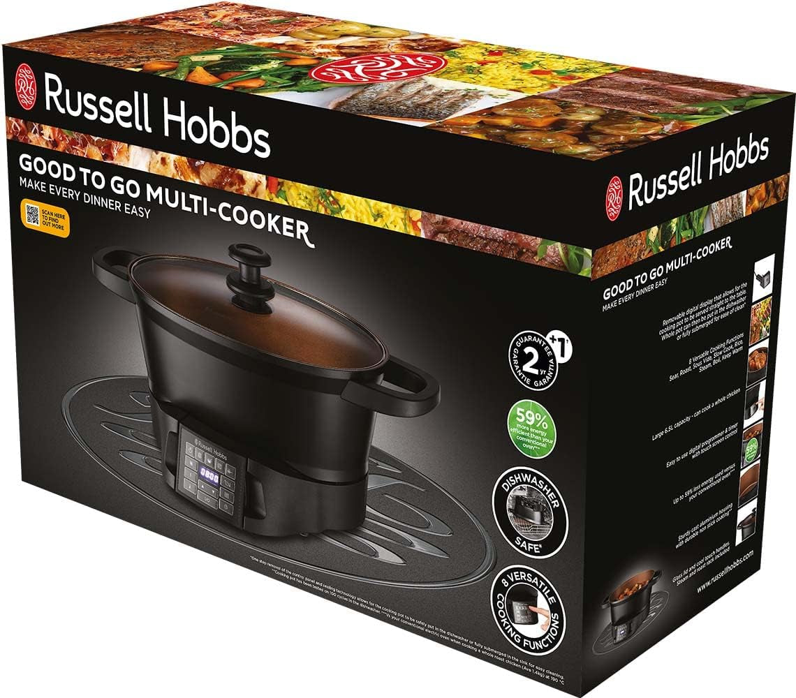 Multicooker Russell Hobbs 6,5L, wyświetlacz cyfrowy, 8 funkcji gotowania Wolnowar Naty Shop