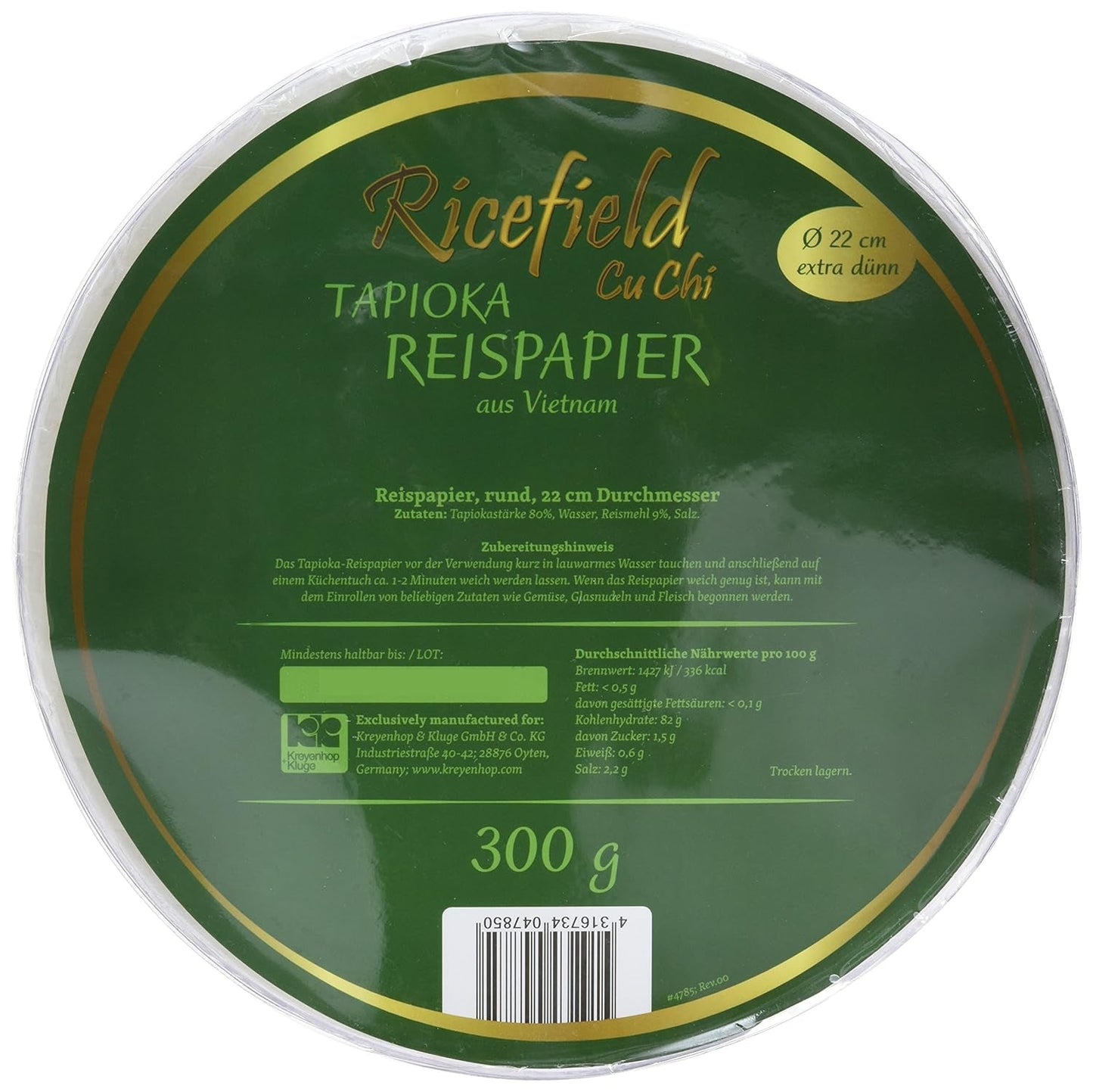 Papier ryżowy Ricefield Tapioka Okrągły 22 cm Najwyższa jakość 300g