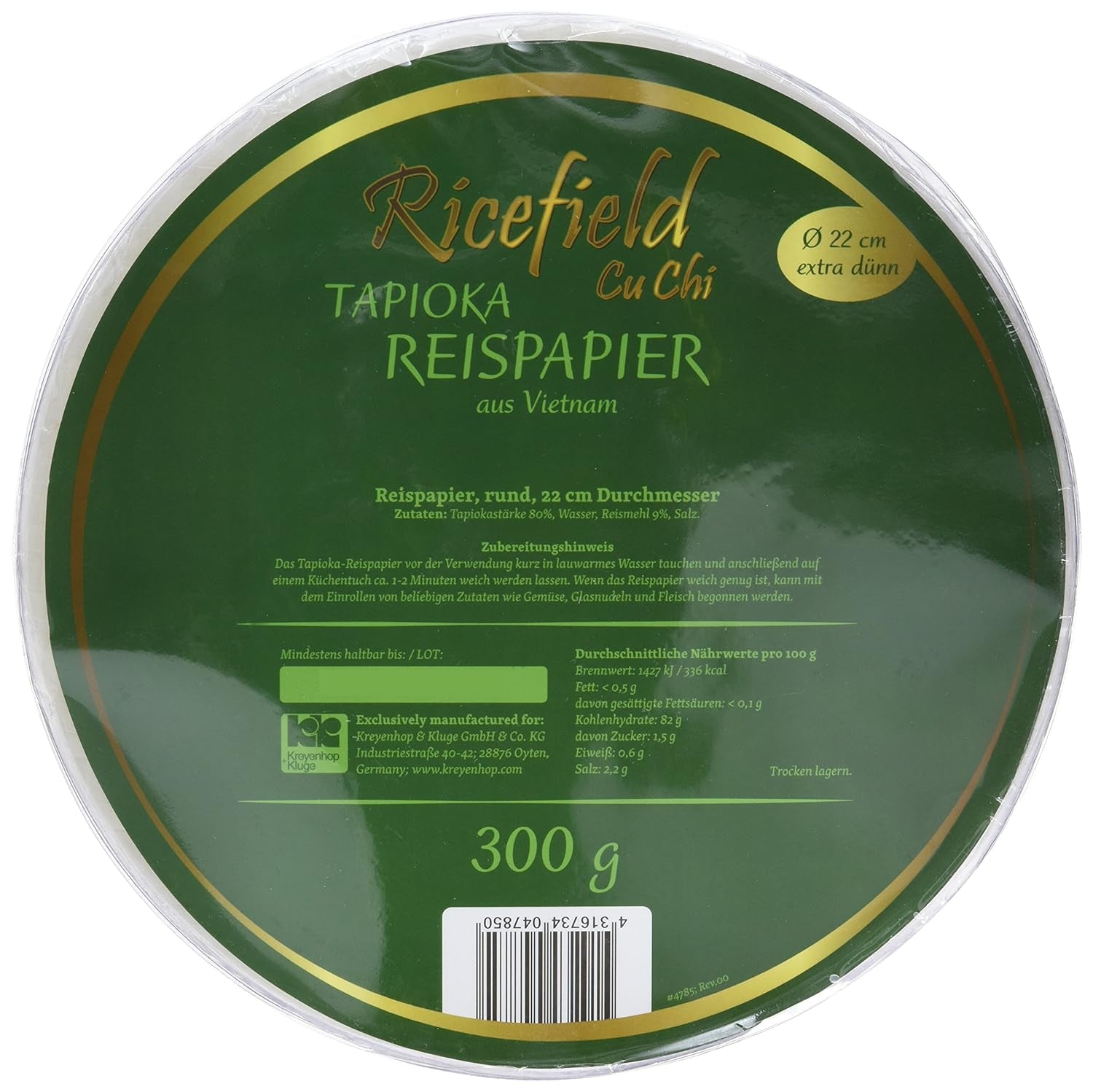 Papier ryżowy Ricefield Tapioka Okrągły 22 cm Najwyższa jakość 300g