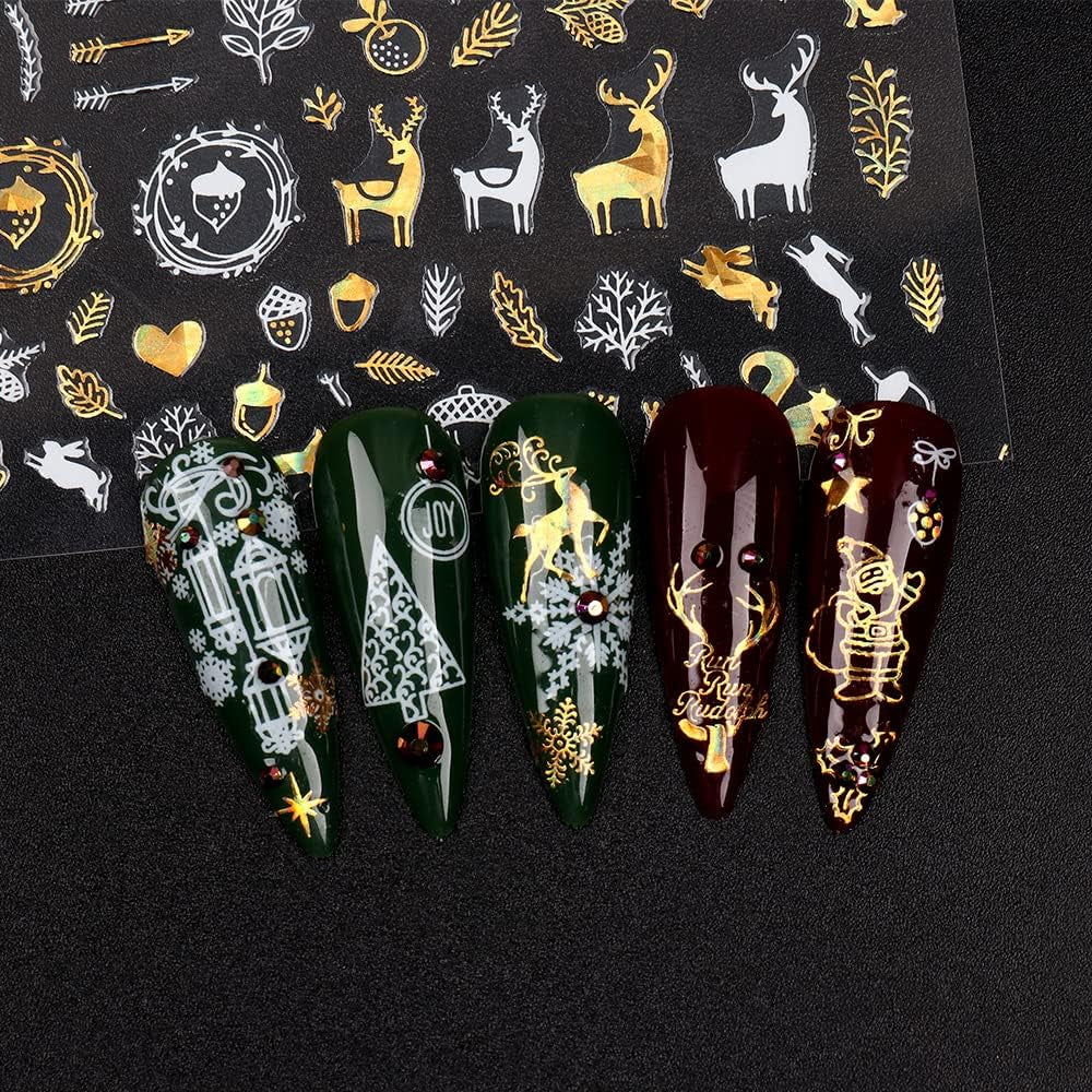 9 Blatt Nagelsticker Weihnachten Nagelaufkleber Selbstklebend Weiß Rentier Schneemann Nail Art Naklejka Dekoration Nageldesign Zubehör