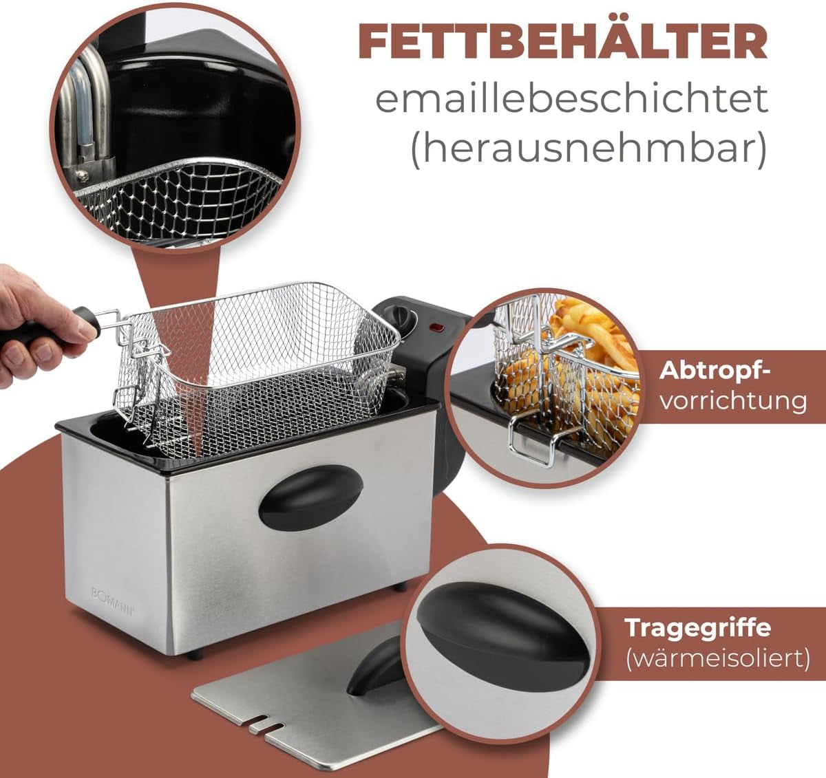 Frytownica olejowa Bomann®, pojemność 3 l, technologia Cool Zone i spust, 2000 W AGD Naty Shop