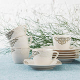 Zestaw porcelanowych filiżanek do espresso KARACA Nazende - 80 ml tureckie filiżanki do kawy ze spodkami, 12-częściowy nowoczesny serwis do kawy z 6 filiżankami do kawy i 6 spodkami, filiżanki do mokki - biały