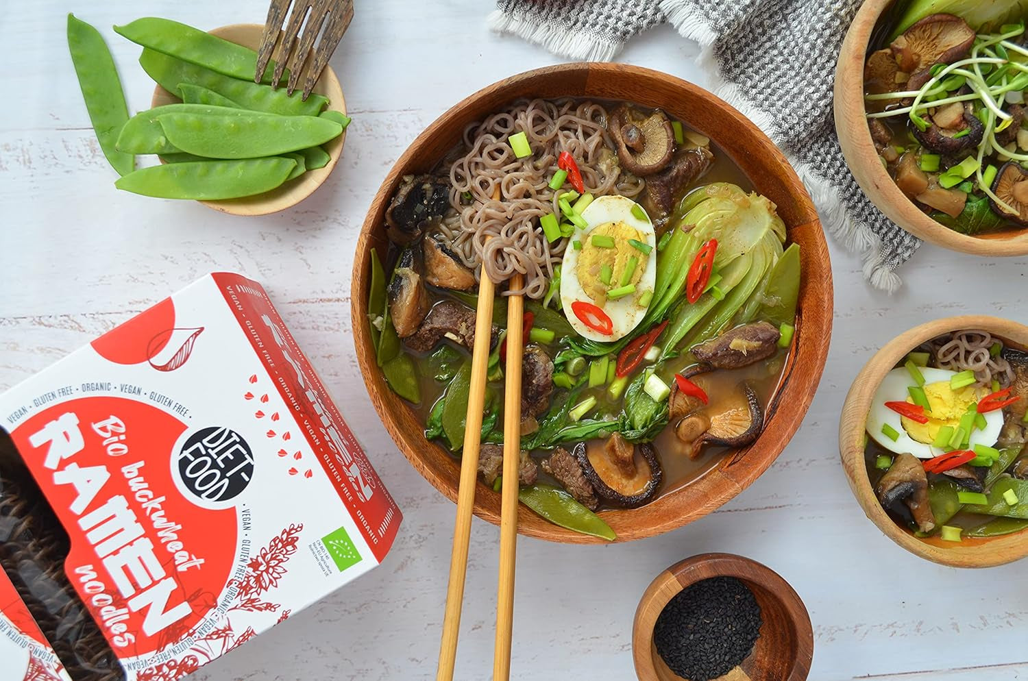 DIET-FOOD Organiczny makaron ramen gryczany, żywność wegetariańska i wegańska, bez tłuszczu, bez soi, bez glutenu, dietetyczny makaron rozpuszczalny w wodzie, niskokaloryczny, 280g