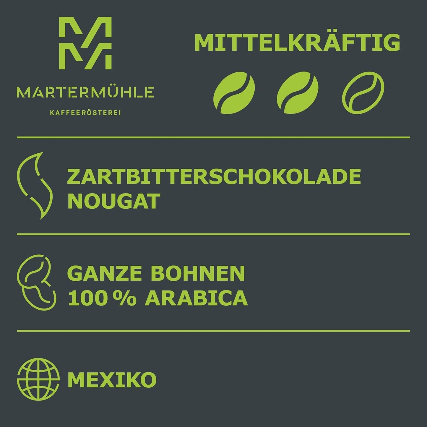 Martermühle Mexiko Bio Espressobohnen entkoffeiniert 1kg mittelkräftig I Arabica I Smak: Nugat, Zartbitterschokolade I Ganze Bio Espresso-Bohnen schonend geröstet, säurearm