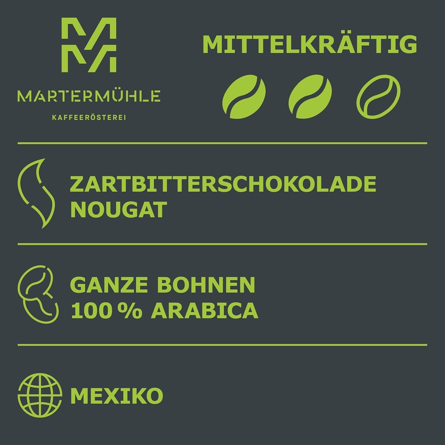 Martermühle Mexiko Bio Espressobohnen entkoffeiniert 1kg mittelkräftig I Arabica I Smak: Nugat, Zartbitterschokolade I Ganze Bio Espresso-Bohnen schonend geröstet, säurearm