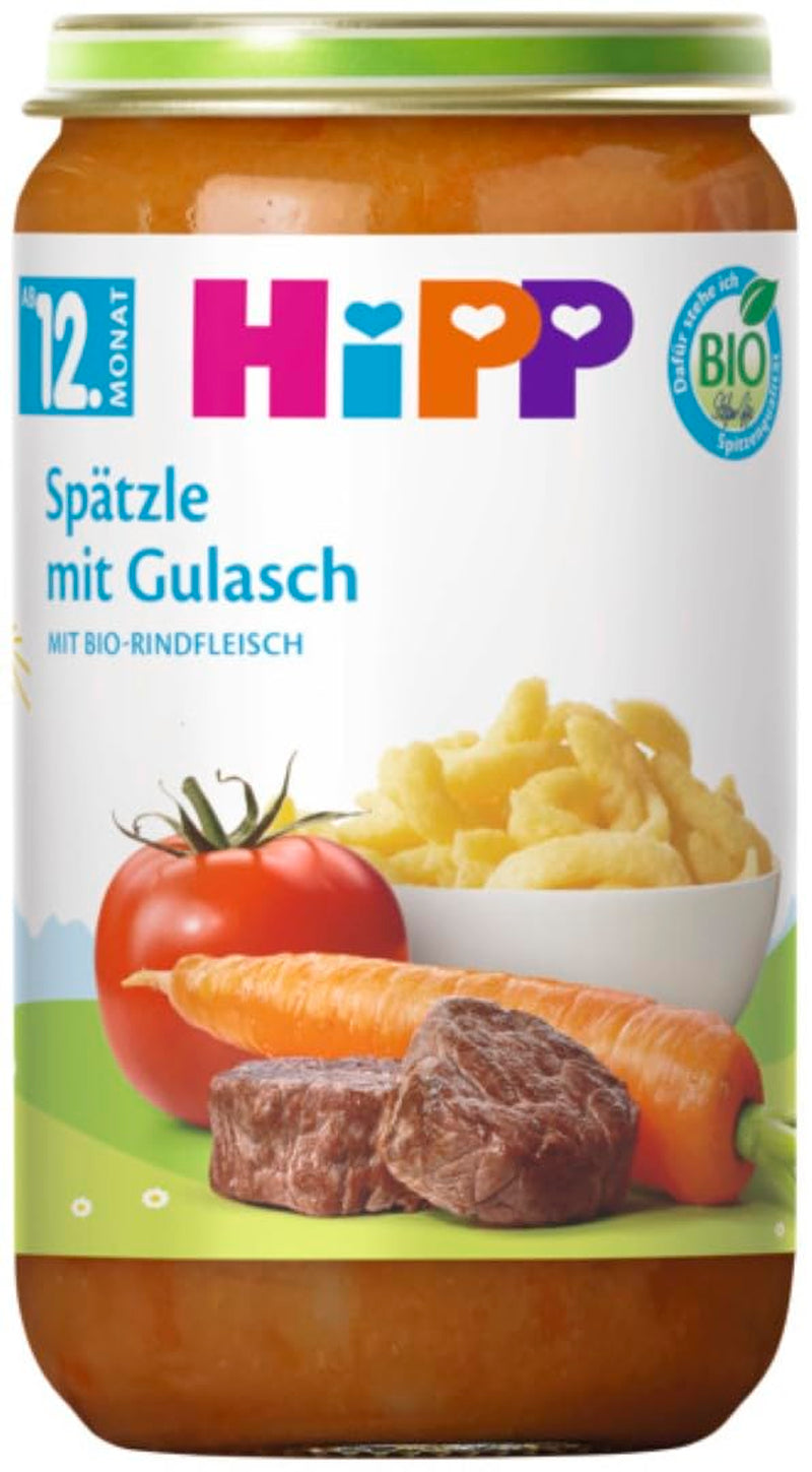 Organiczne posiłki HiPP od 12 miesięcy Spätzle z gulaszem, 250g, opakowanie 6 szt. (6x250g) Opakowanie może się różnić